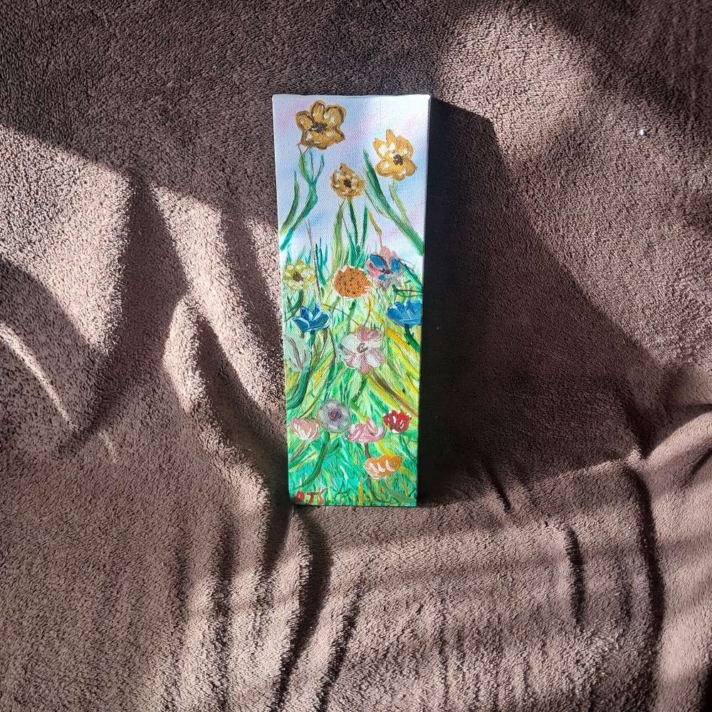 Hand Painted Canvas Oil Paint Flowers Meadow Grassy Small Canvas
